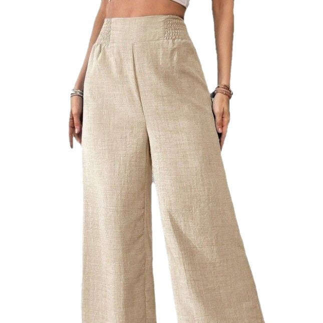 Damen elegante weite Leinenhose mit elastischem Bund Drune