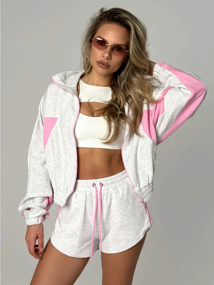 Damen Sportliches Kurzarm-Set mit trendiger Jacke und bequemen Shorts Drune