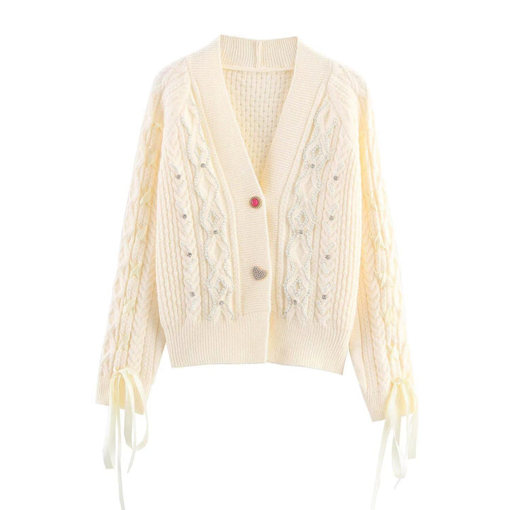 Damen elegante Strickjacke mit dekorativen Knöpfen und Rüschendetails Drune