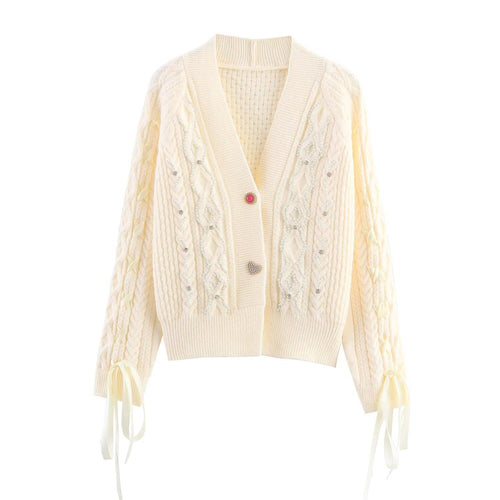 Damen elegante Strickjacke mit dekorativen Knöpfen und Rüschendetails Drune