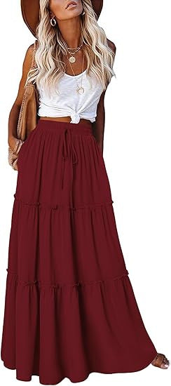 Damen luftiger Maxirock mit Rüschendetails Drune