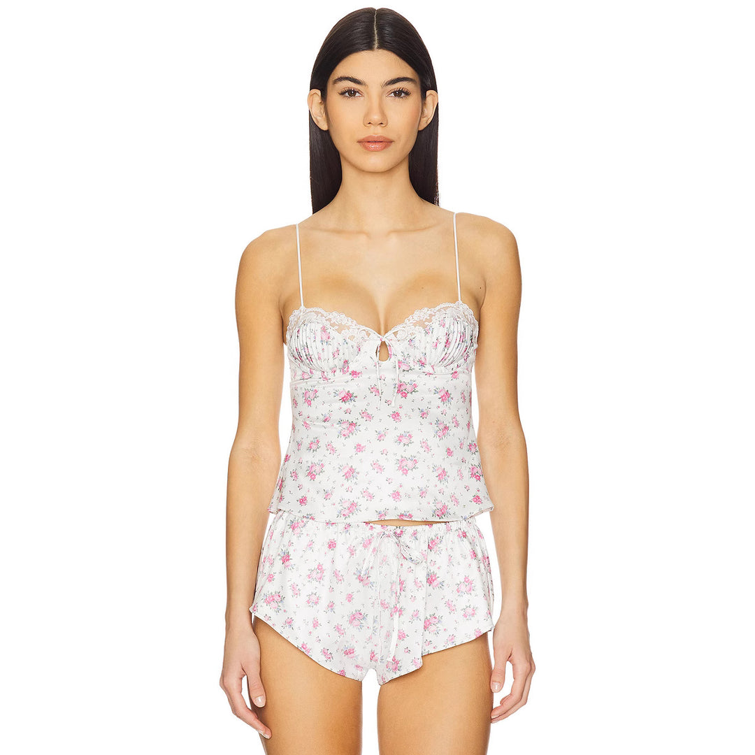Damen Schlafset mit floralem Design und feinen Spaghettiträgern Drune