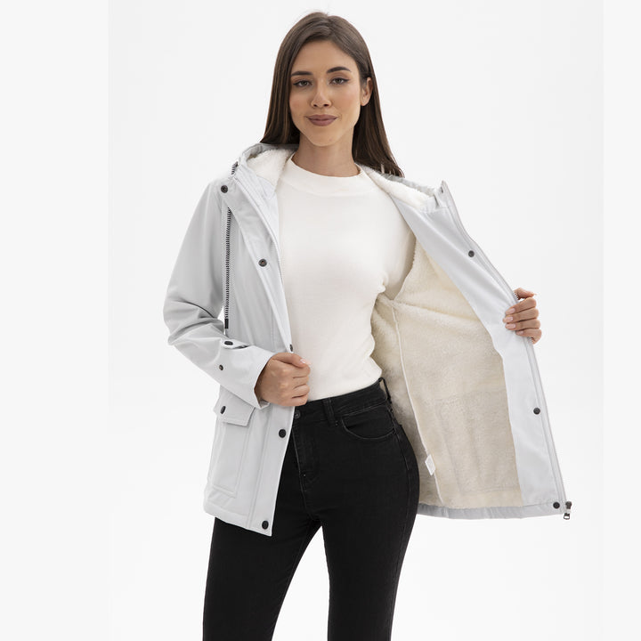 Damen wasserabweisende Outdoorjacke mit verstellbarem Kapuzenkragen Drune