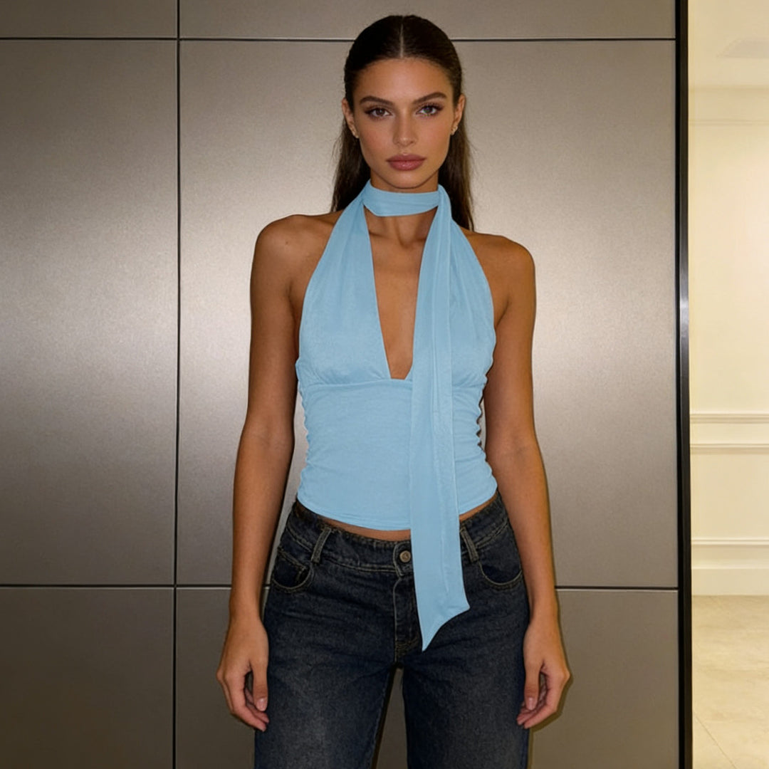 Damen Stilvolles Cropped Top mit schmalem Halsschmuck Drune