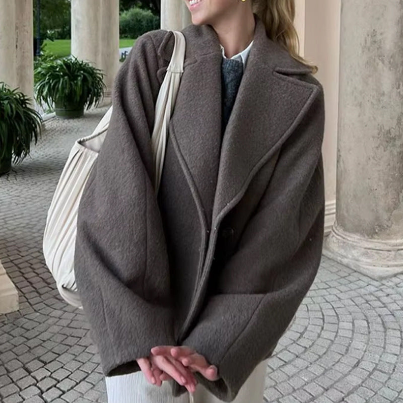 Damen Wollmantel mit elegantem Revers und praktischen Taschen Drune