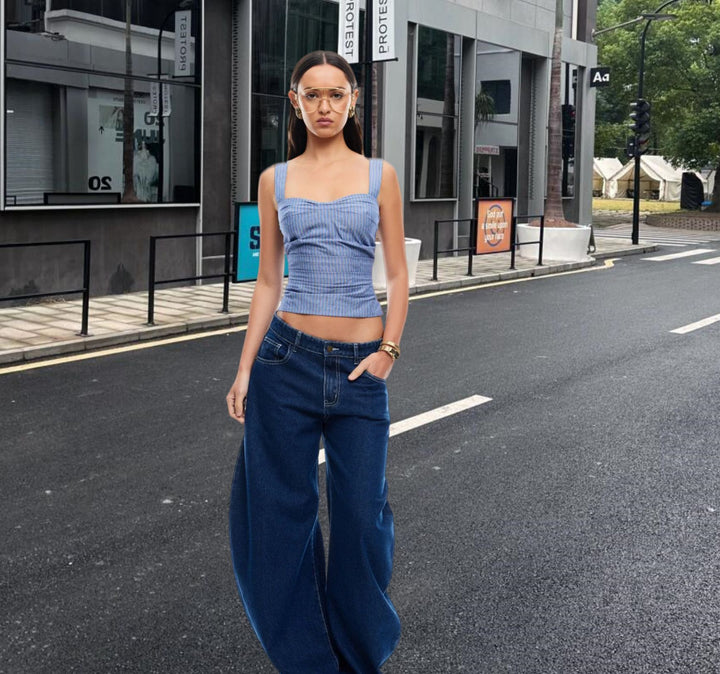Damen Elegantes Oberteil mit schmalen Trägern und gestreiftem Design Drune
