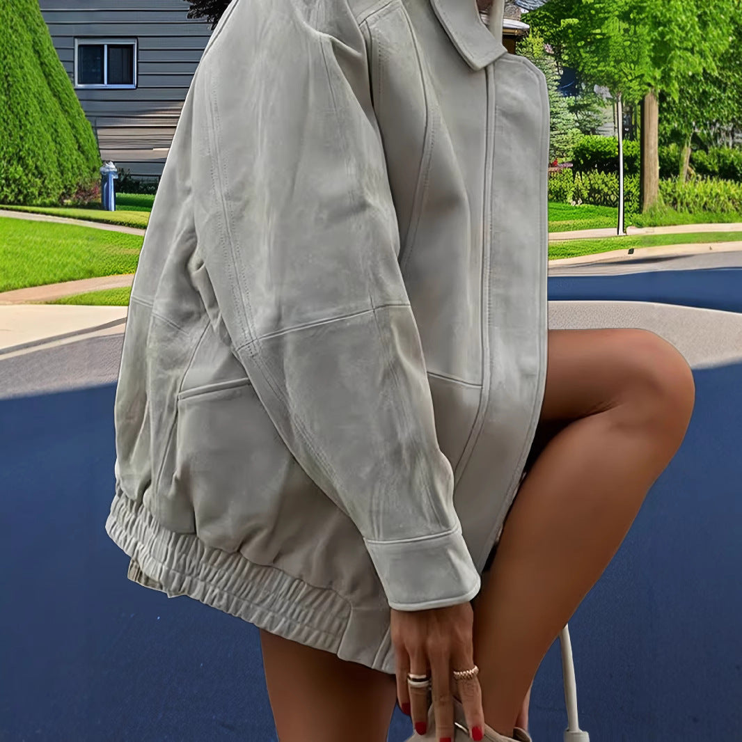 Damen lässige oversized Jacke aus hochwertigem Wildleder Drune