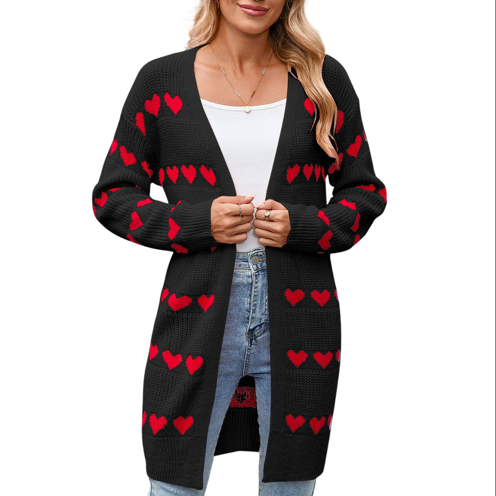 Damen Strickjacke mit herzförmigem Muster Drune