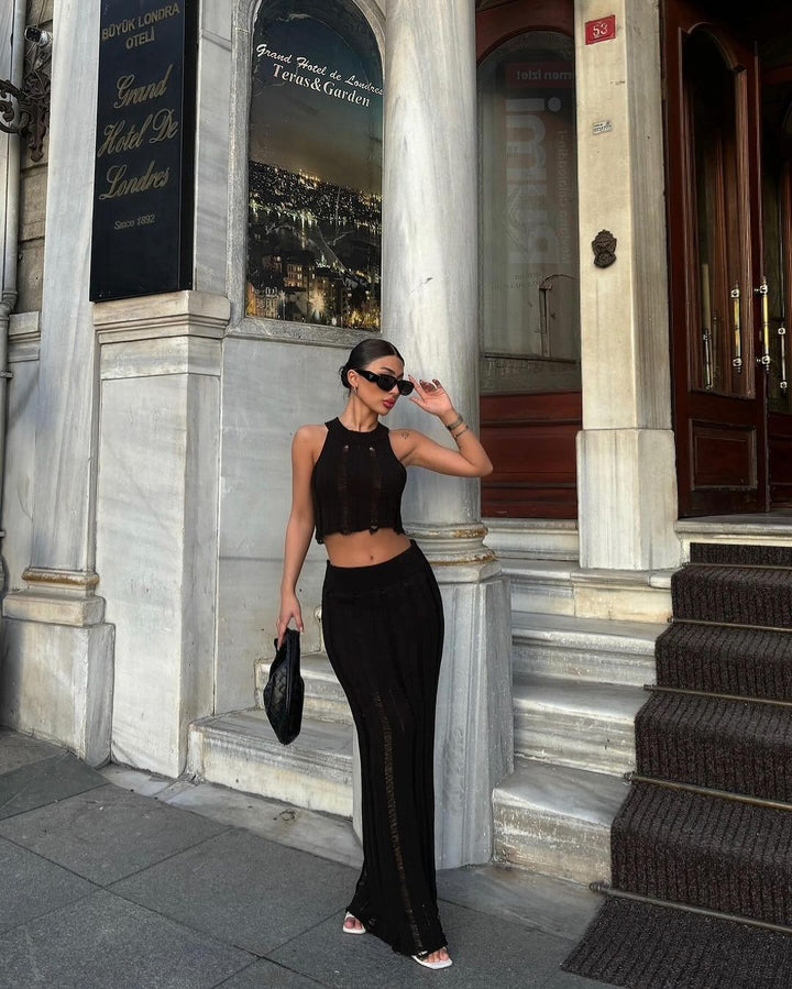 Damen Zweiteiliges Outfit mit elegantem Strickmuster Drune