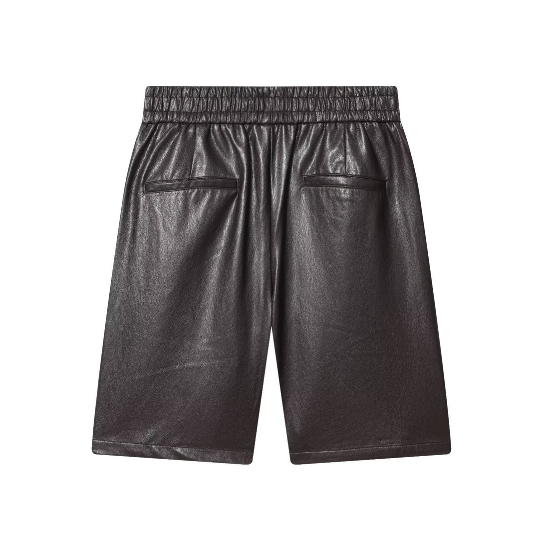 Damen Kunstleder Shorts mit elastischem Bund und modischen Details Drune