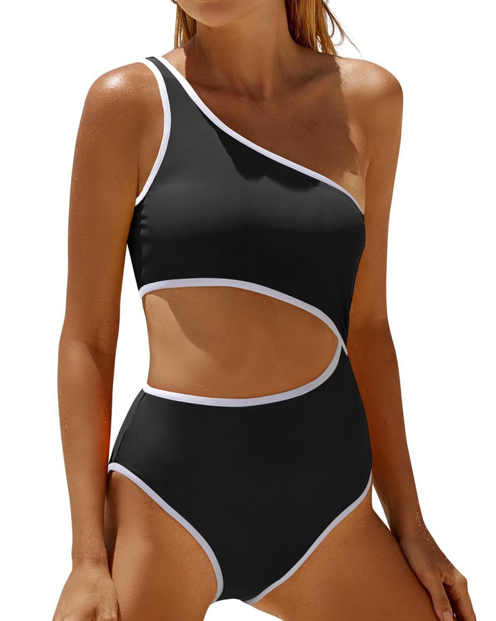 Femme Ein-Schulter Cut-Out Einteiler Badeanzug Drune