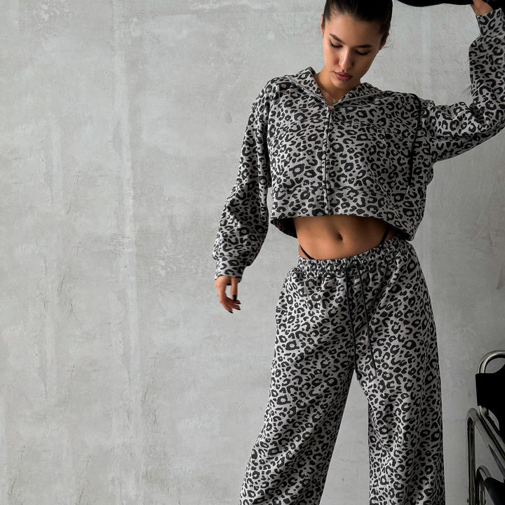 Damen Baumwoll-Loungewear-Set mit Leoparden-Design Drune