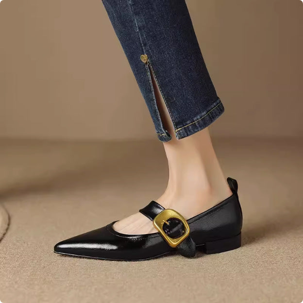 Damen Elegante Spitzer-Toe Slingback Ballerinas mit Verstellbarem Riemen Drune