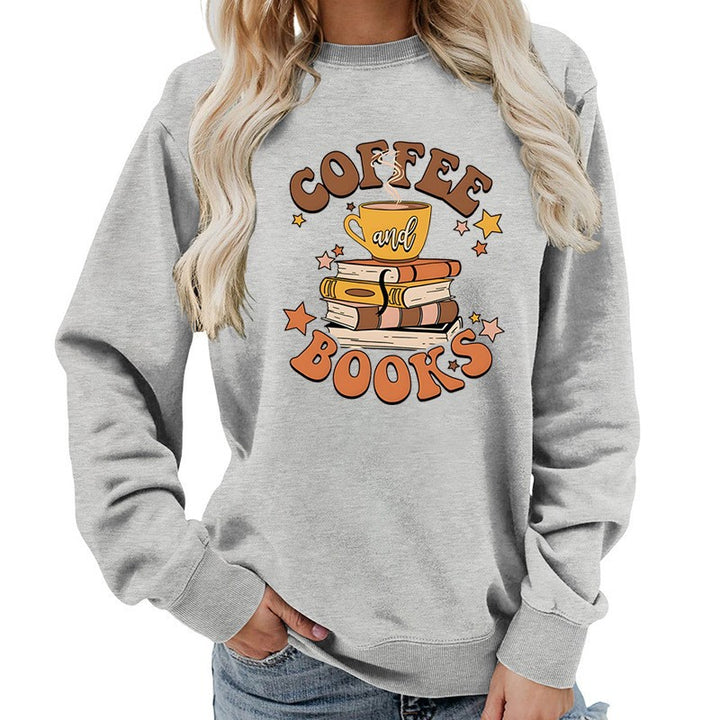 Damen Sweatshirt mit kreativem Kaffeebuch-Design Drune