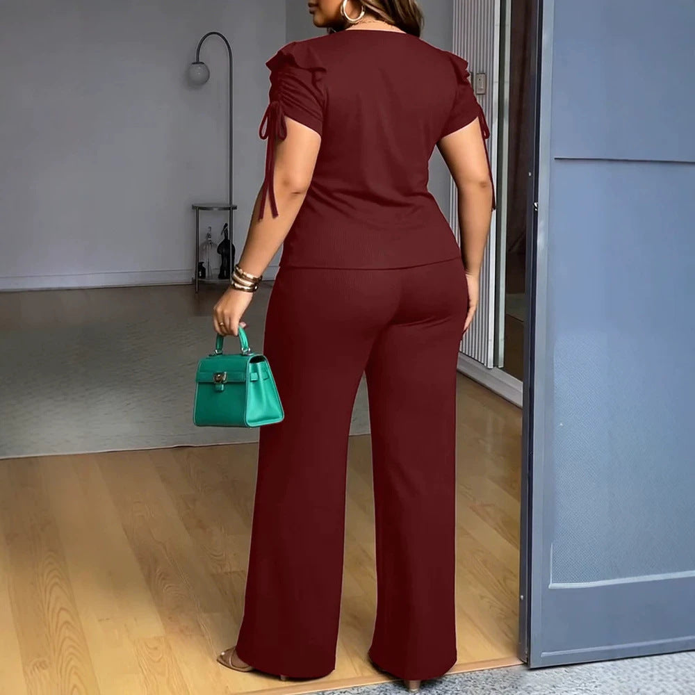 Damen Elegantes Freizeit-Anzugset mit Rüschendetails und weitem Schnitt Drune