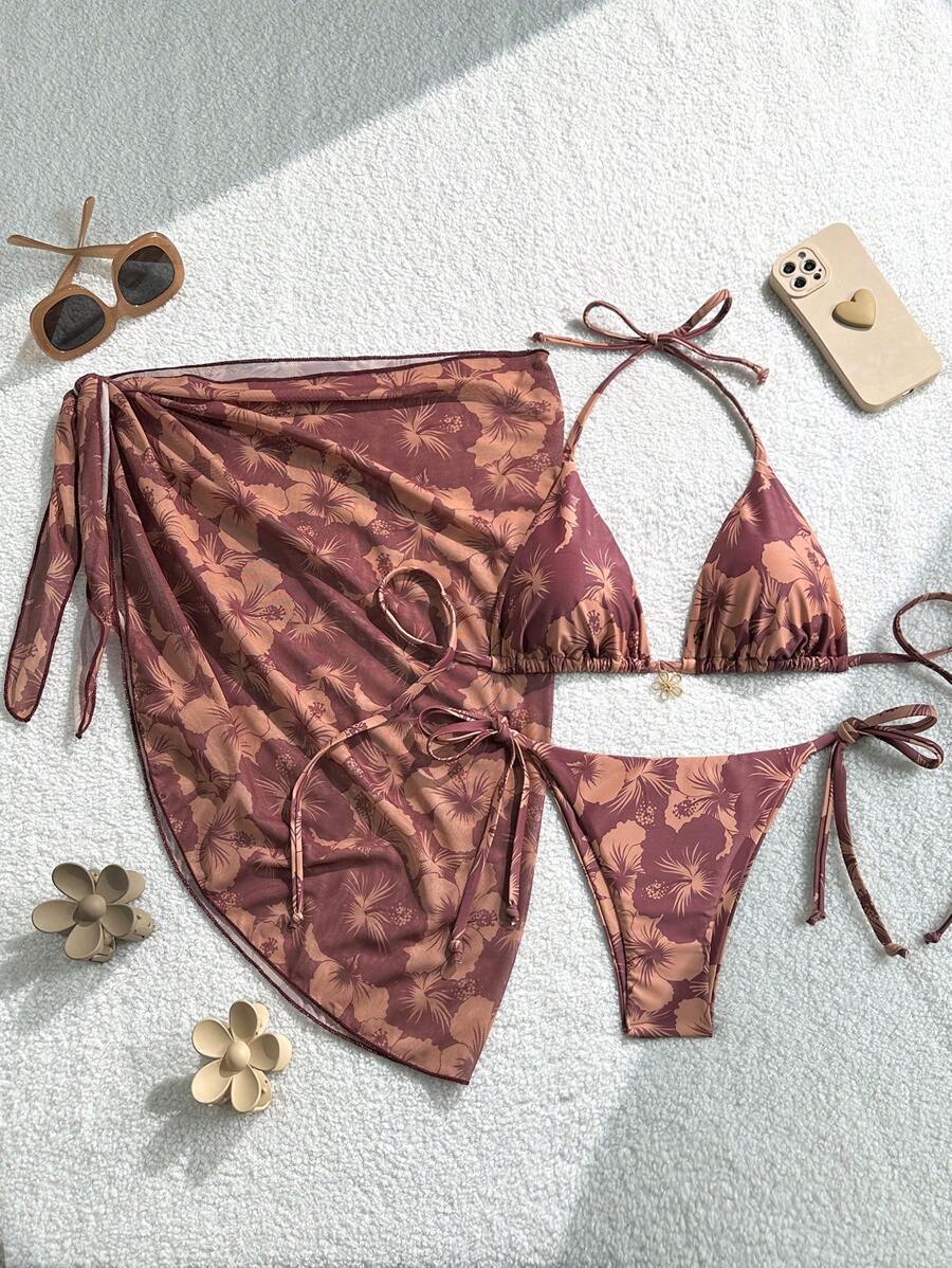 Damen Triangel-Bikini-Set mit verstellbaren Trägern und Wickeltuch Drune