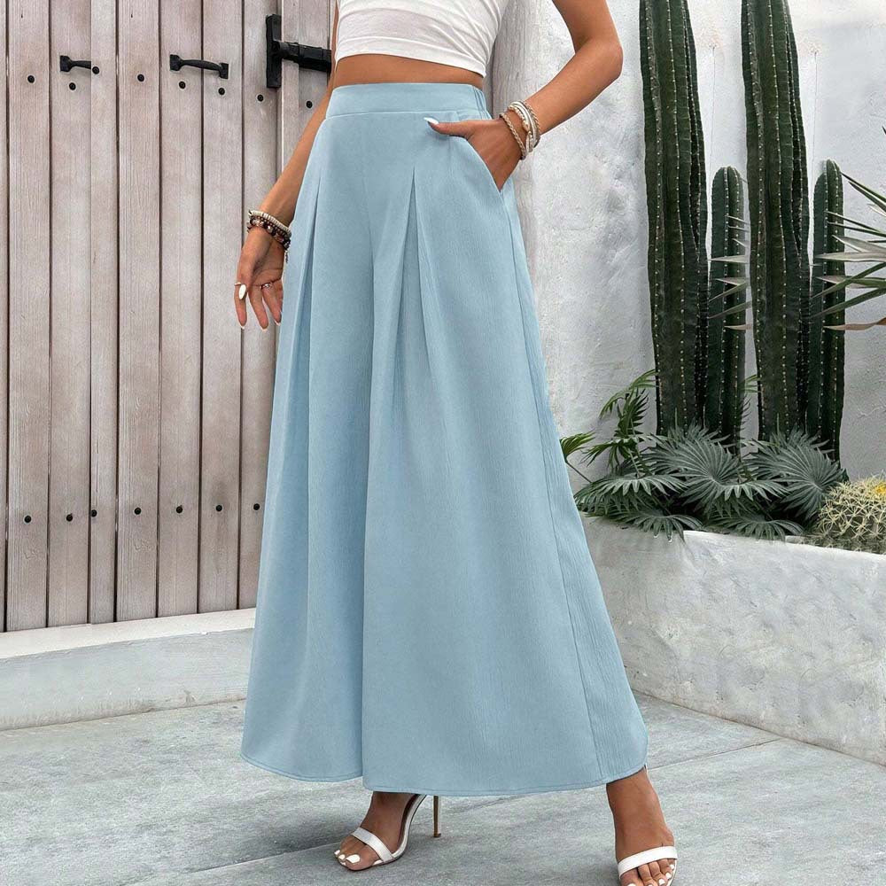 Damen weite Palazzo-Hose mit eleganten Falten und hohem Bund Drune