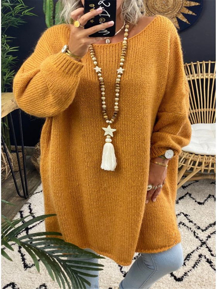 Damen lässiger Langarmstrickpullover im Oversized-Stil mit seitlichen Schlitzen Drune