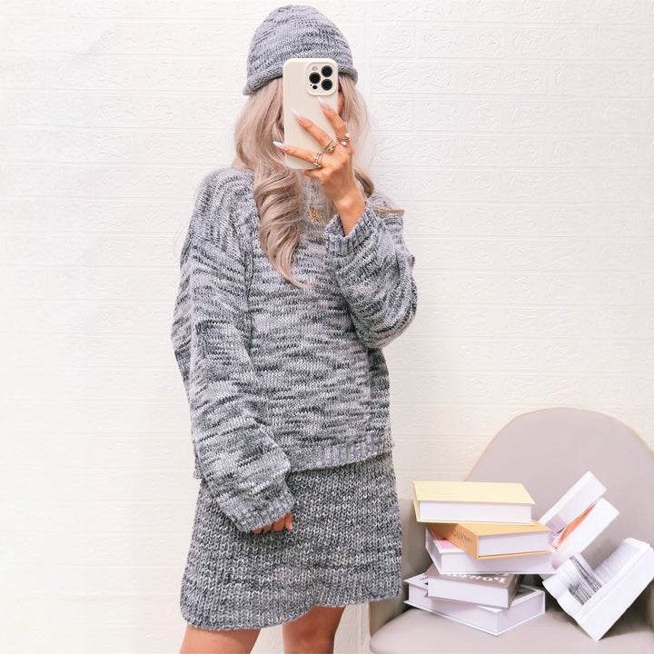 Damen lässiger Strickpullover mit modischem Schnitt und weitem Kragen Drune