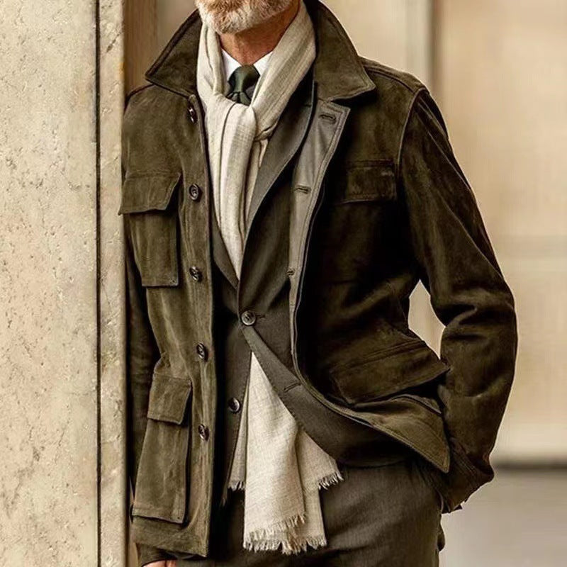 Herren Suede Utility Jacke mit praktischen Taschen und modernem Schnitt Drune