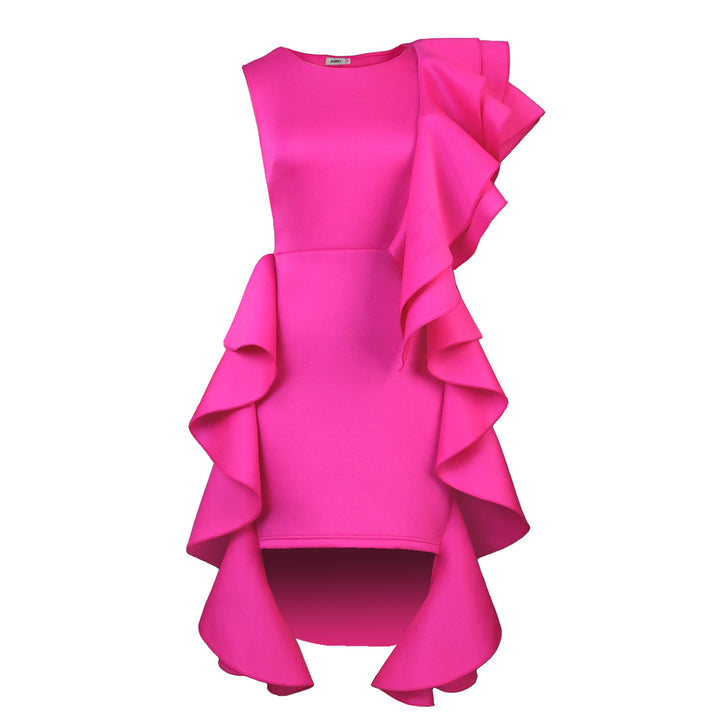Damen Kleid mit asymmetrischem Rüschendesign Drune