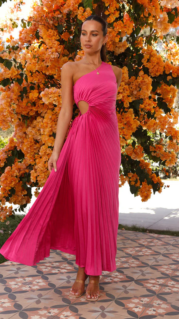 Damen Maxikleid mit Raffiniertem Faltenwurf und Asymmetrischem Design Drune