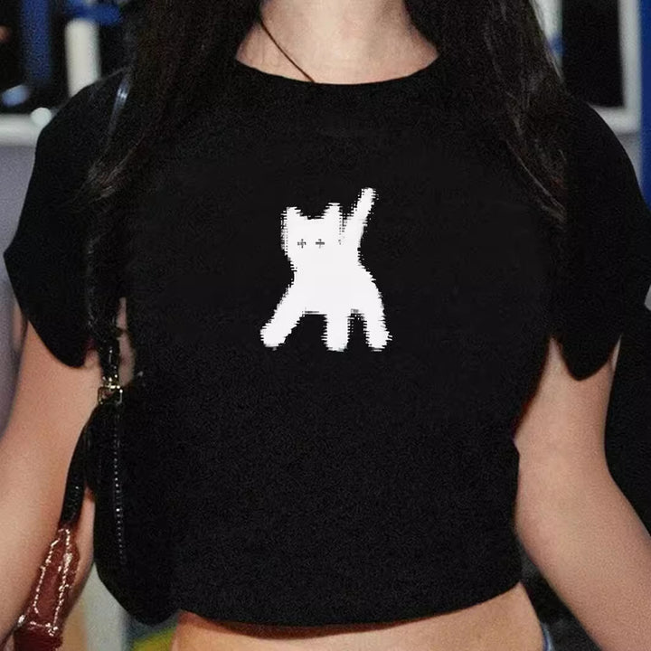 Damen Crop-T-Shirt mit auffälligem Statement-Print Drune