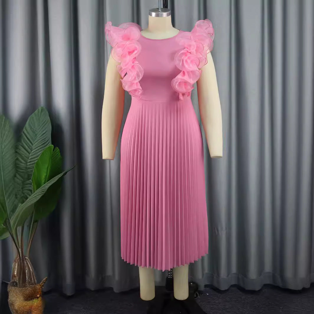 Damen Plissee Kleid mit voluminösen Rüschendetails Drune