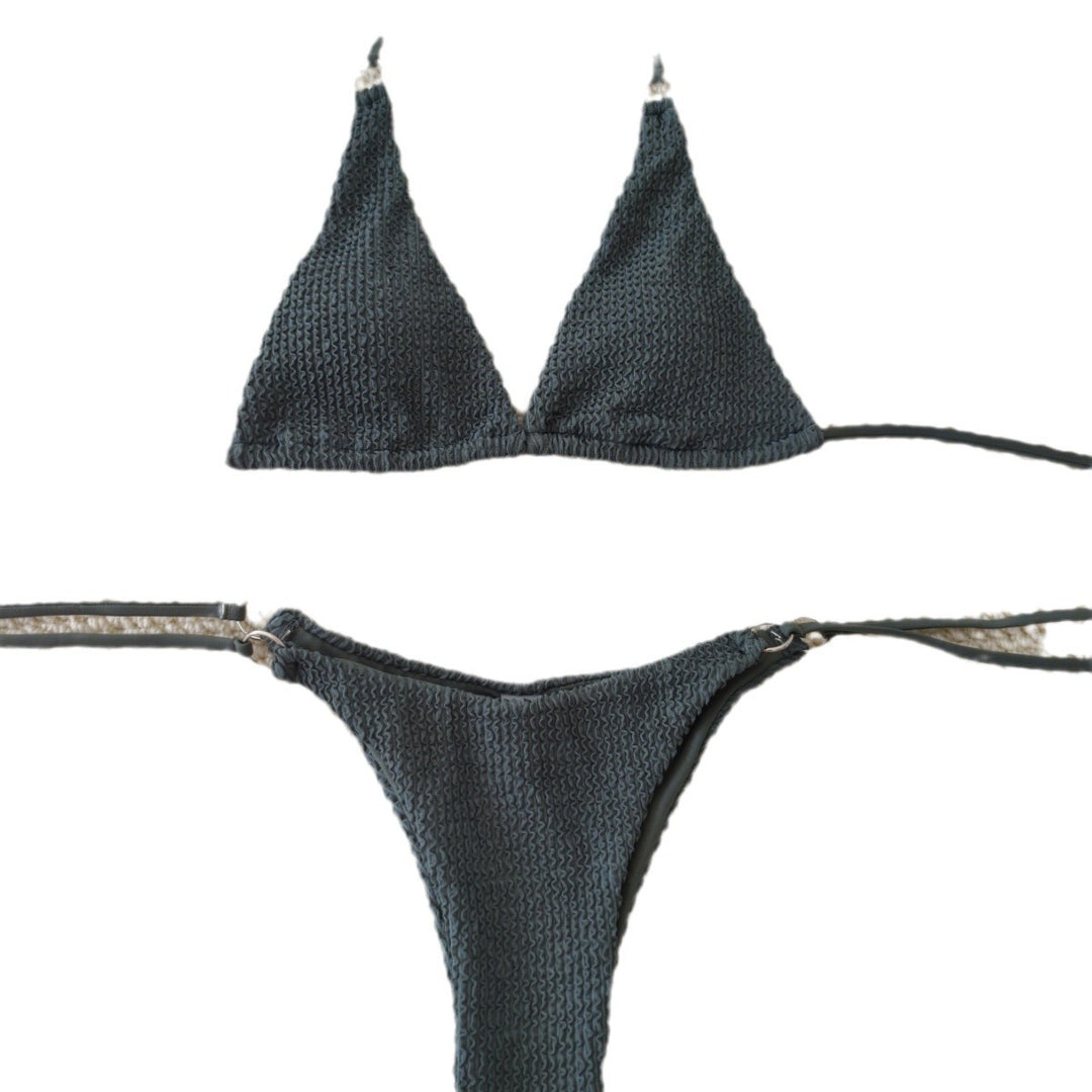 Damen Triangel-Bikini mit strukturiertem Gewebe und eleganten Ringverzierungen Drune