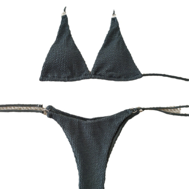Damen Triangel-Bikini mit strukturiertem Gewebe und eleganten Ringverzierungen Drune