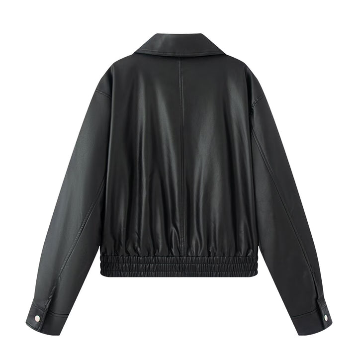 Damen Kunstlederjacke im lässigen Biker-Stil mit praktischen Taschen und elastischem Bund Drune