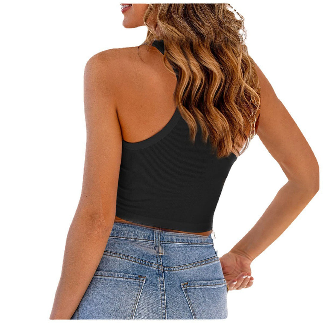Damen Kurzarm Tanktop mit Knopfdetails und Rippstruktur Drune