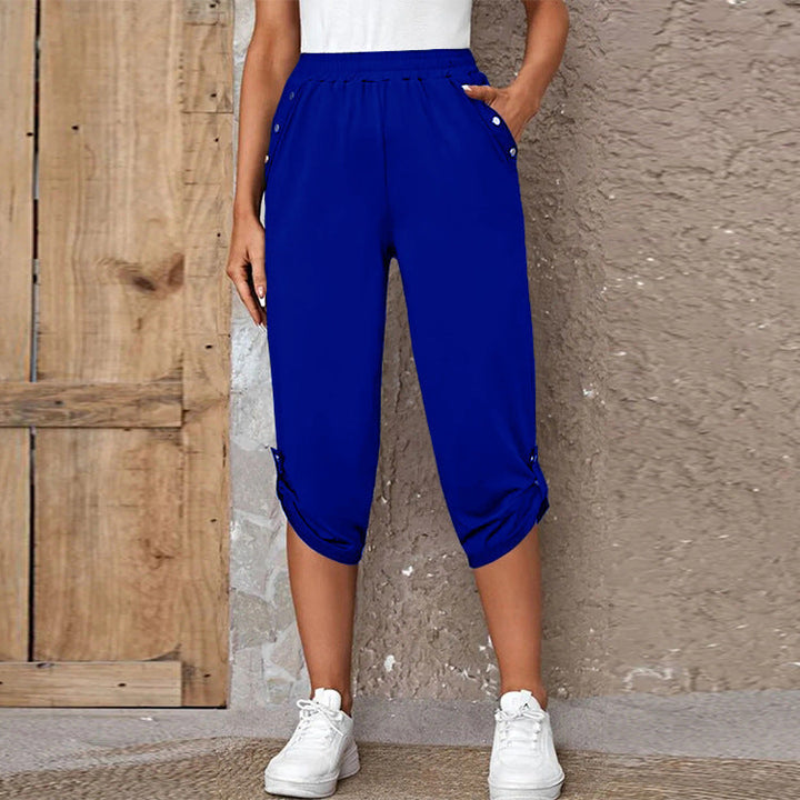 Damen Bequeme Culotte-Hose mit dekorativen Knopfdetails Drune