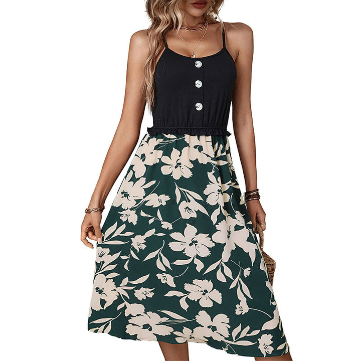 Damen Kleid mit floralem Design und Knopfleiste Drune