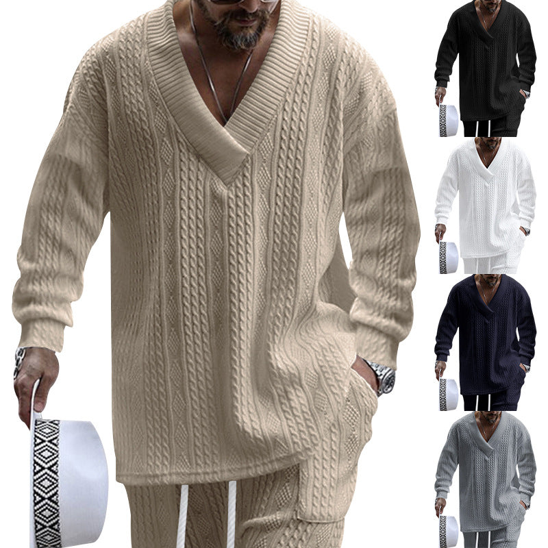 Herren Luxus Strickpullover mit V-Ausschnitt und modernen Zopfmustern Drune