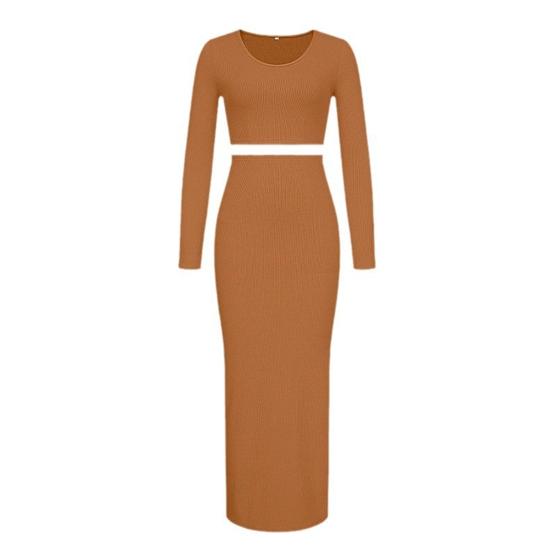 Damen Modisches Langarm-Kleid mit anpassbarem Taillengürtel Drune
