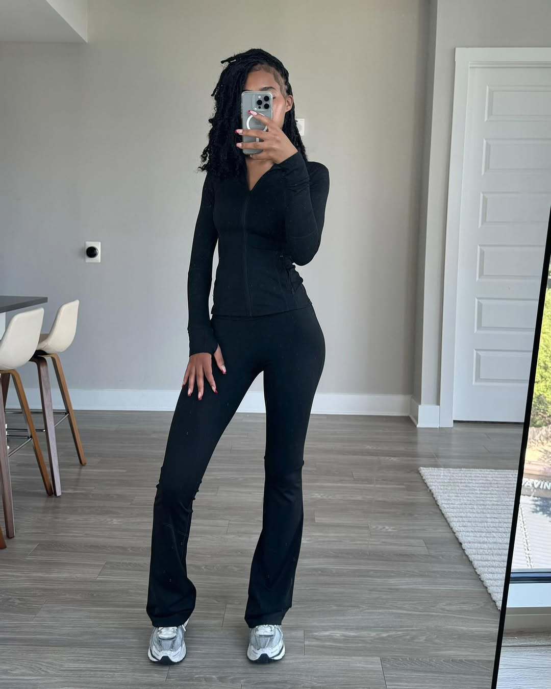 Damen Sportliches Freizeit-Loungewear-Set mit enganliegendem Langarmoberteil und hoher Taille Drune