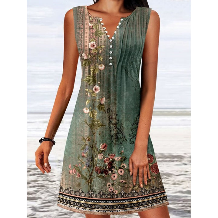 Damen lässiges Sommerkleid mit Knopfdetails und floralem Design Drune