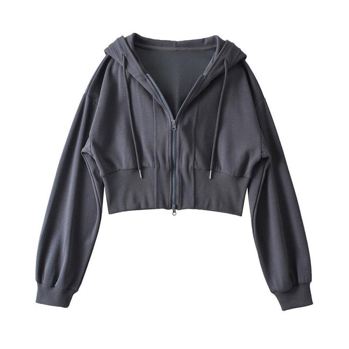 Damen cropped Kapuzenjacke mit Reißverschluss und elastischen Bündchen Drune