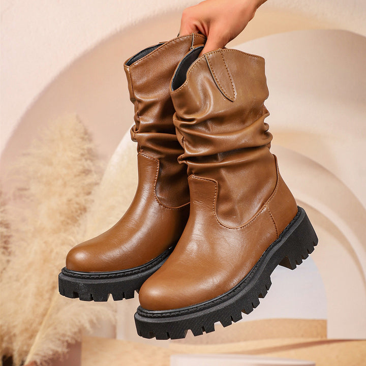 Damen nan robuste Chelsea-Plateau-Stiefelette mit grober Profilsohle und Filz-Einsätzen Drune