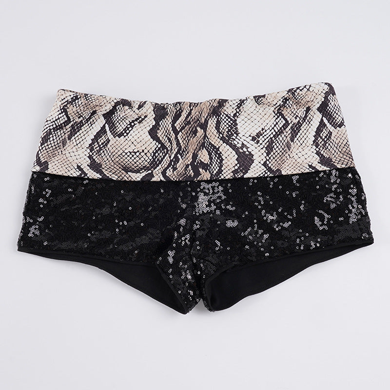 Damen Glitzerndes Minikleid mit Leopardenmuster und Spaghettiträgern Drune
