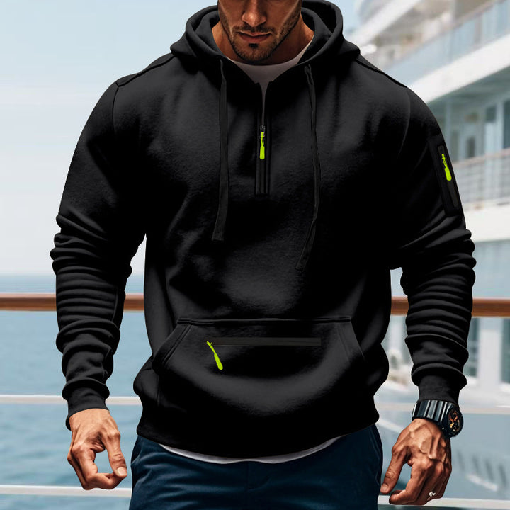 Herren nan technischer Half-Zip Hoodie mit Kängurutasche, Ärmeltasche und Reißverschluss-Details Drune