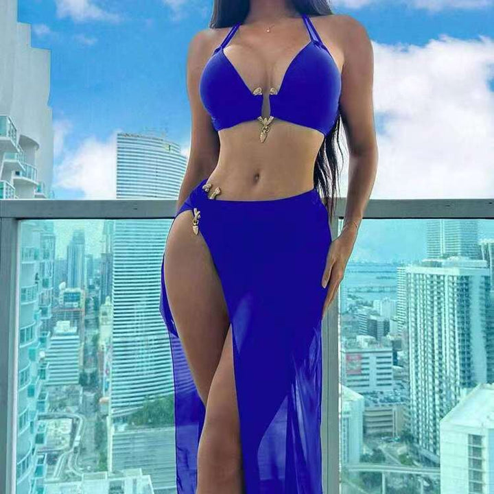 Damen Stilvolles Bikini-Set mit transparentem Strandrock Drune