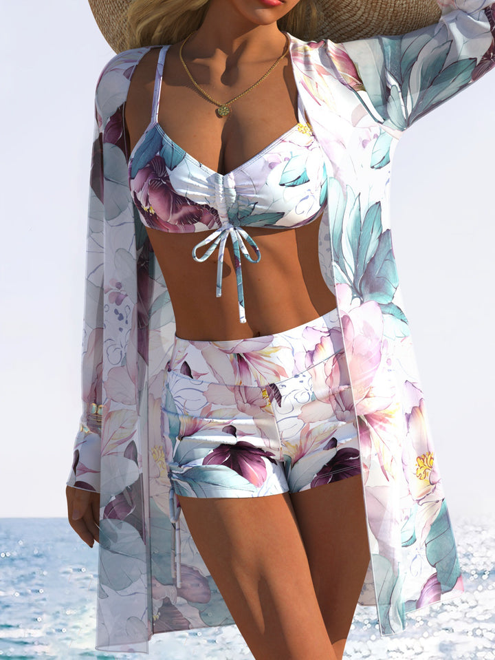 Damen Bikiniset mit floralem Design und schwingendem Kimono Drune