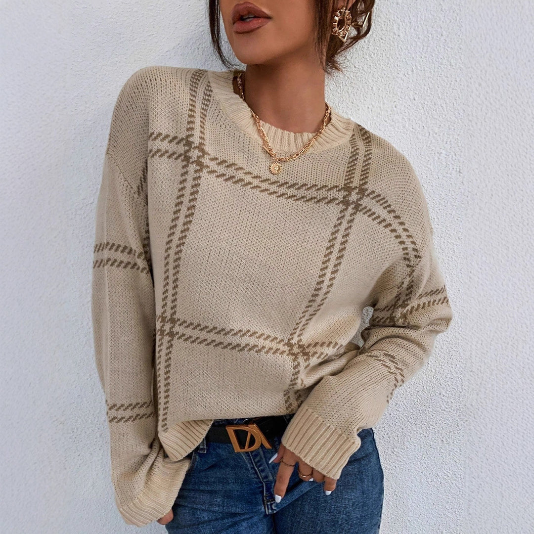 Damen Karierter Strickpullover Drune
