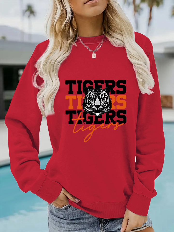 Damen Sweatshirt mit animalistischem Tiger-Design und lässigem Schnitt Drune