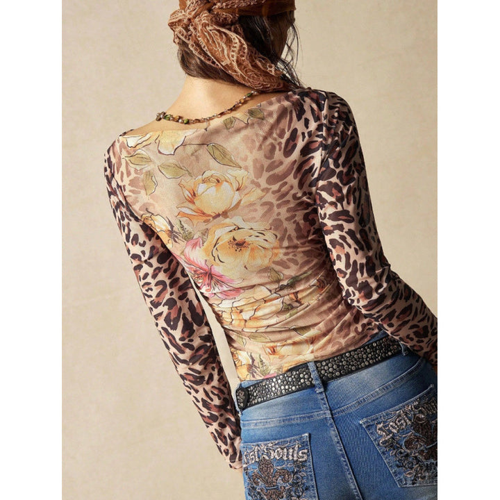 Damen Langarmshirt mit raffiniertem Raffungseffekt und animalischem Druck Drune