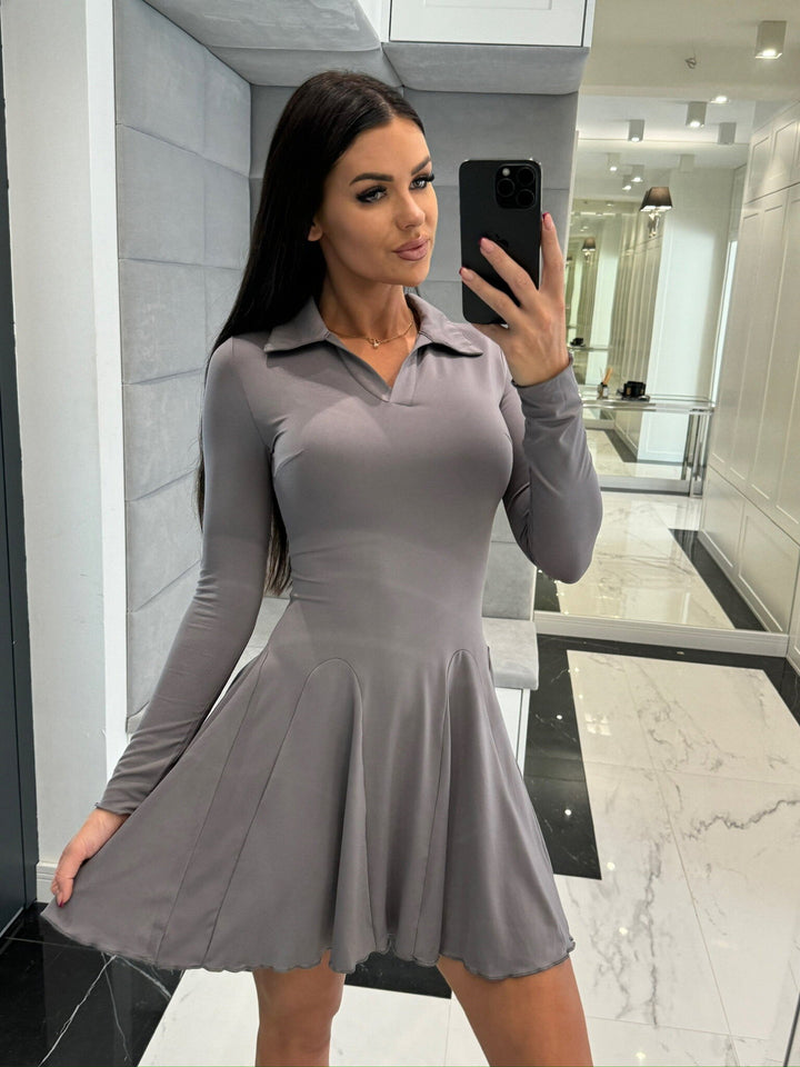Damen A-Linien Kleid mit Polo-Kragen und schwingendem Rock Drune
