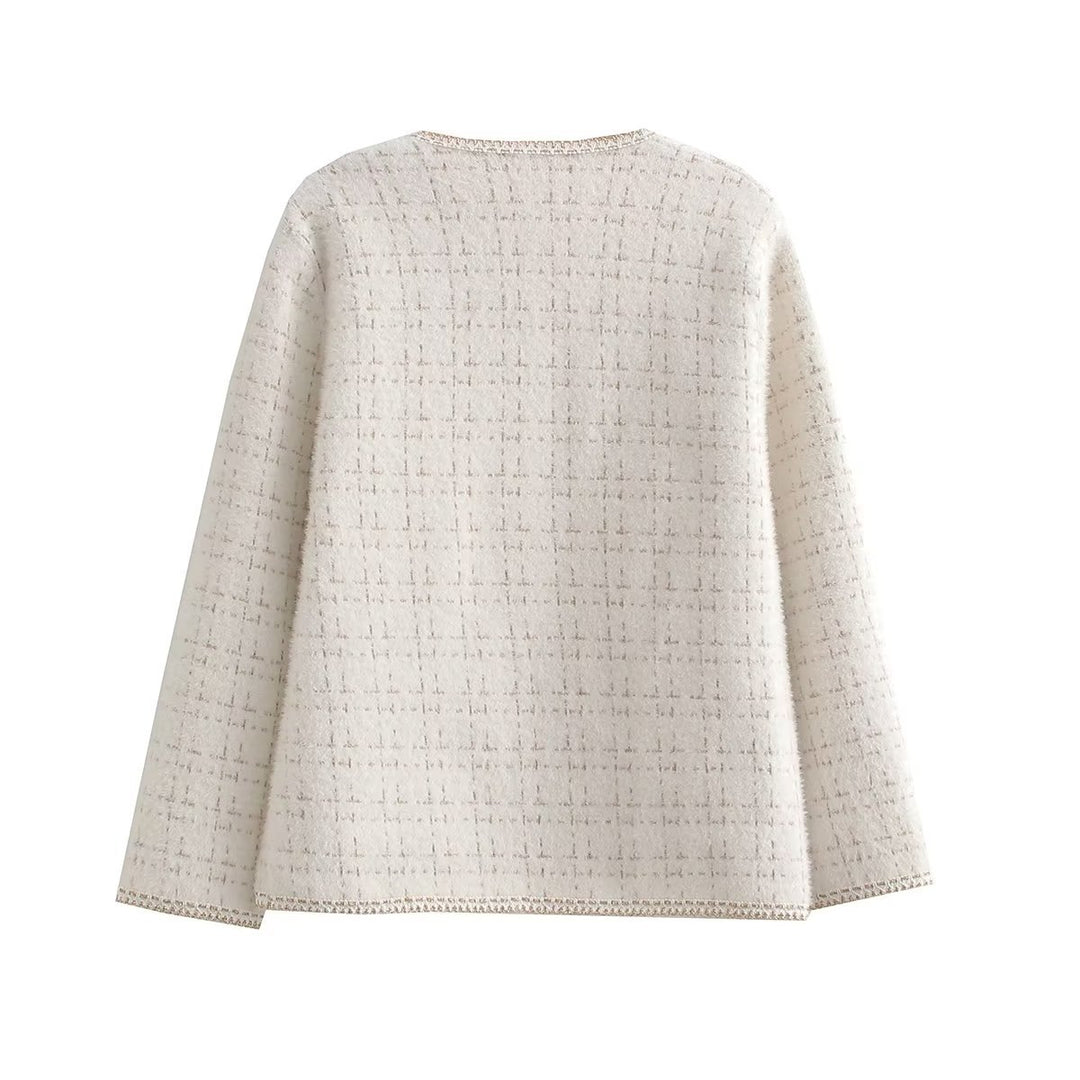 Damen Strukturierte Bouclé-Jacke mit dekorativen Perlen und Taschen Drune