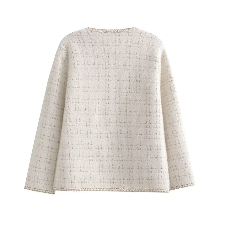 Damen Strukturierte Bouclé-Jacke mit dekorativen Perlen und Taschen Drune